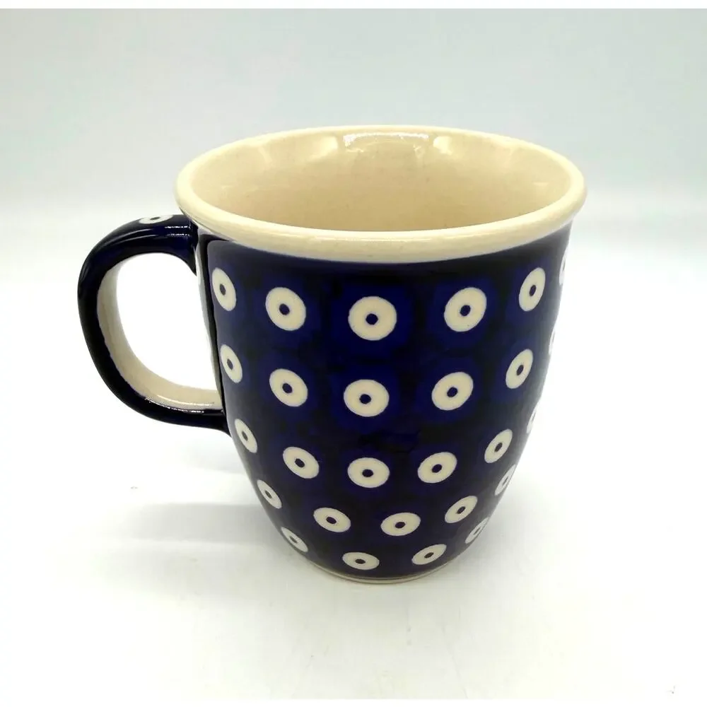 Polish Pottery Blue Dotted Mug with 